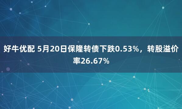 好牛优配 5月20日保隆转债下跌0.53%，转股溢价率26.67%